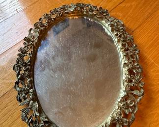 Vintage Godinger Silver Art Co. Oval Vanity Tray with Grapevine Motif