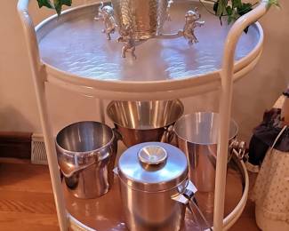 Vintage Mid-Century Modern White Metal Bar Cart