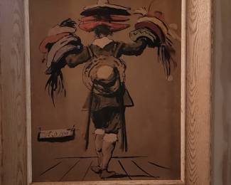 Vintage Ink and Wash Illustration, Vendeur de Chapeaux