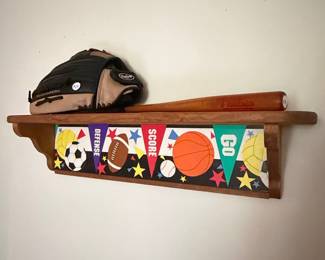 Vintage Sports Theme Wall Shelf with Pennant Graphics