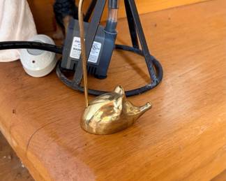 Vintage Solid Brass Mouse Ring Holder / Note Spike