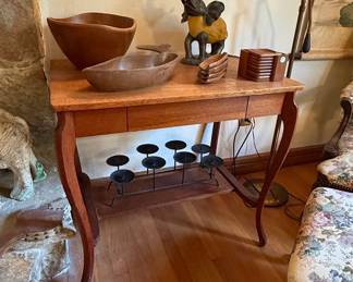 Vintage French Provincial Style Oak Side Table with Drawer