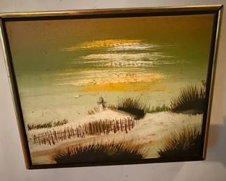 Vintage Coastal Seascape Oil Painting Signed R.N. / R.W.