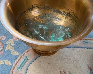Vintage Brass Pedestal Bowl with Embossed Grape Leaf Motif