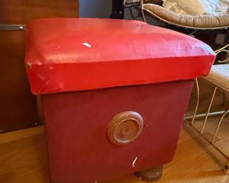 Vintage Red Vinyl Storage Ottoman