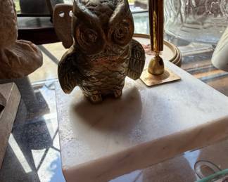 Vintage Brass Owl Pen Holder on Marble Base