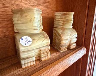 Vintage Carved Onyx Mayan Aztec Style Bookends