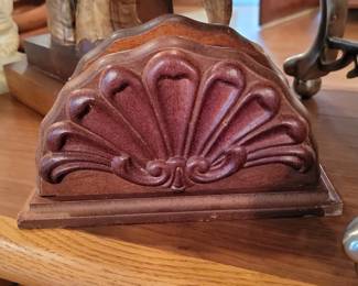 Vintage Carved Wood Fan Shaped Napkin Holder