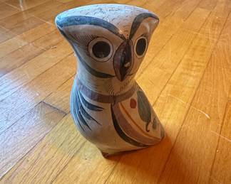 Vintage Tonala Mexican Folk Art Pottery Owl Figurine