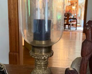 Vintage Ornate Brass Hurricane Candle Holder with Classical Detailing