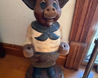 Vintage Hand Carved Wooden Butcher Pig Folk Art Figure