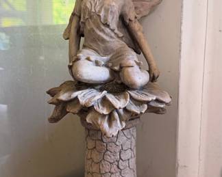 Vintage Cast Stone Fairy Garden Statue with Flower Pedestal