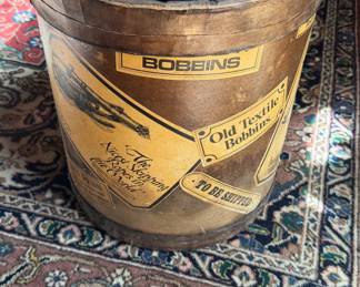 Vintage "Old Textile Bobbins" & "Nicest Skipping Ropes" Fiberboard Storage Drum