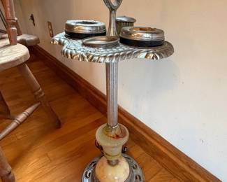 Vintage Art Deco Lighted Smoking Stand with Onyx Base