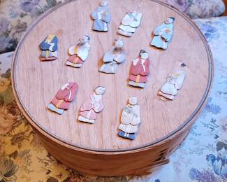 Vintage Japanese Oshi-e Paper Dolls on Bentwood Box