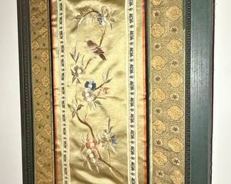 Vintage Chinese Silk Embroidery Panel with Birds and Flowers