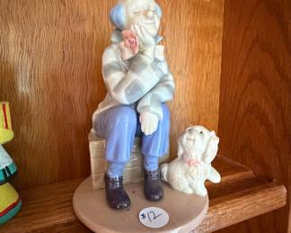 Vintage PS Design 2002 Porcelain Pierrot Clown with Bichon Dog Figurine