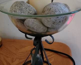 Vintage Glass Bowl with Metal Stand Candle Holder