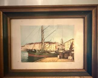 Fred Levé Harbor Scene Etching
