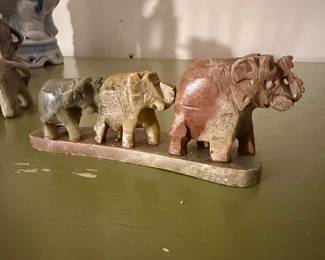 Vintage Hand Carved Soapstone Elephant Procession