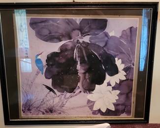 Vintage Chinese Ink and Wash Painting with Kingfisher
