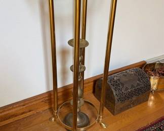 Vintage Brass and Glass Tripod Pedestal Plant Stand with Central Column