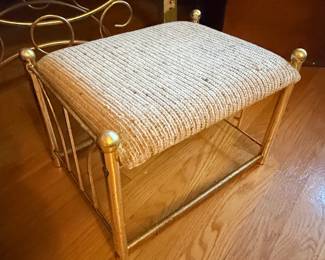 Vintage Brass Tone Metal Vanity Stool with Tassels