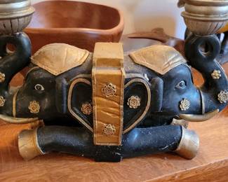 Vintage Elephant Double Candlestick Holder with Brass and Copper Accents
