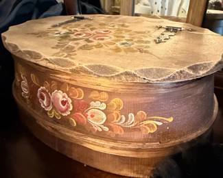 Vintage Hand-Painted Floral Bentwood Box