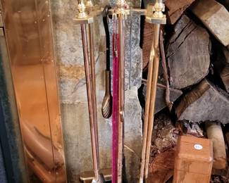 Vintage Brass Fireplace Tool Set with Turned Handles