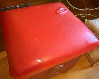 Vintage Red Vinyl Storage Ottoman