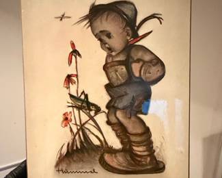 Vintage Hummel Print - Boy with Grasshopper Postcard