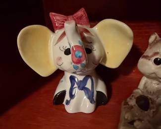 Vintage Ceramic Elephant Figurine with Red Bow