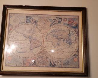 John Speed World Map Reproduction with Allegorical Figures