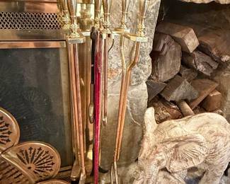 Vintage Solid Brass Fireplace Tool Set with Urn Finials
