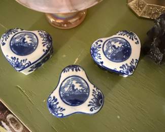 Delft Blue Porcelain Trinket Boxes - Windmill Motif