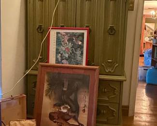 Vintage Olive Green French Provincial Style Armoire
