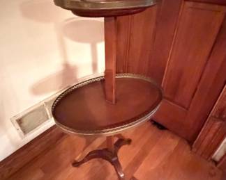 Vintage Mahogany Two-Tier Dumbwaiter Table with Brass Gallery