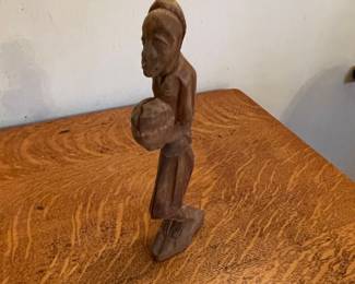 Vintage Hand Carved Wood African Man Statue With Bowl