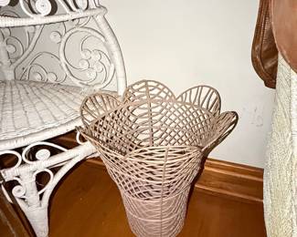 Vintage Scalloped Wicker Wastebasket
