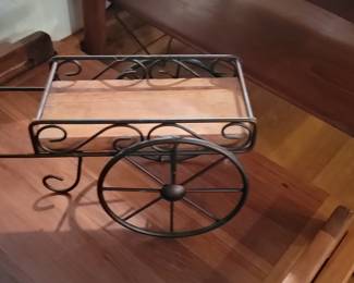 Vintage Metal and Wood Wagon Cart Plant Stand