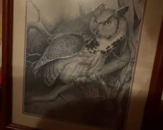 Vintage Great Horned Owl Print by R. White