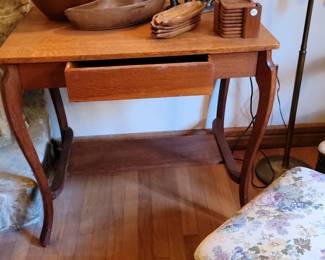 Vintage Tiger Oak Library Table with Drawer