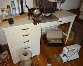 Vintage White Single Pedestal Desk