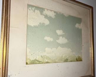 Vintage Landscape Print with Clouds and Mountains
