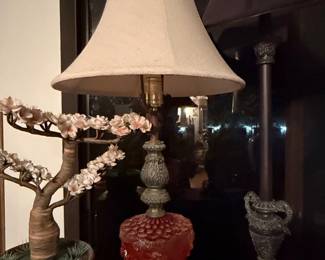 Vintage Ruby Red Glass Hobnail Table Lamp