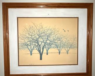 Vintage Serigraph of Trees by John Sovjani, 1983