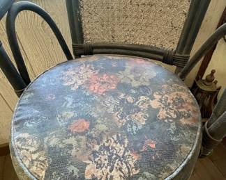 Vintage Rattan Swivel Bar Stool with Floral Upholstery