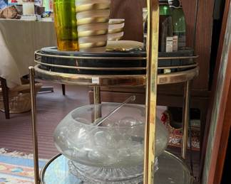 Vintage Brass and Glass Two-Tier Bar Cart