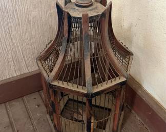 Vintage Wooden Pagoda-Style Bird Cage